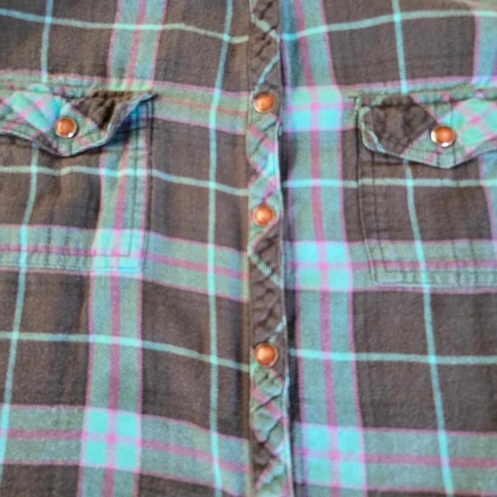 Vintage Indie Sleaze Surf Grunge Billabong Plaid Check Pattern Pearl Buttons M - Picture 6 of 10